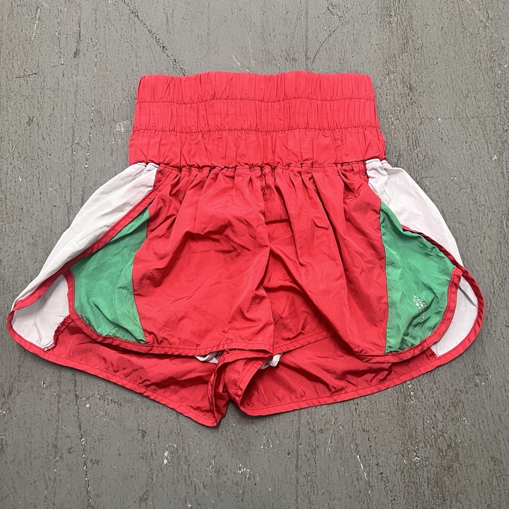 FP Movement Women's High Rise Running Shorts Red Green‎ White Size Small Active